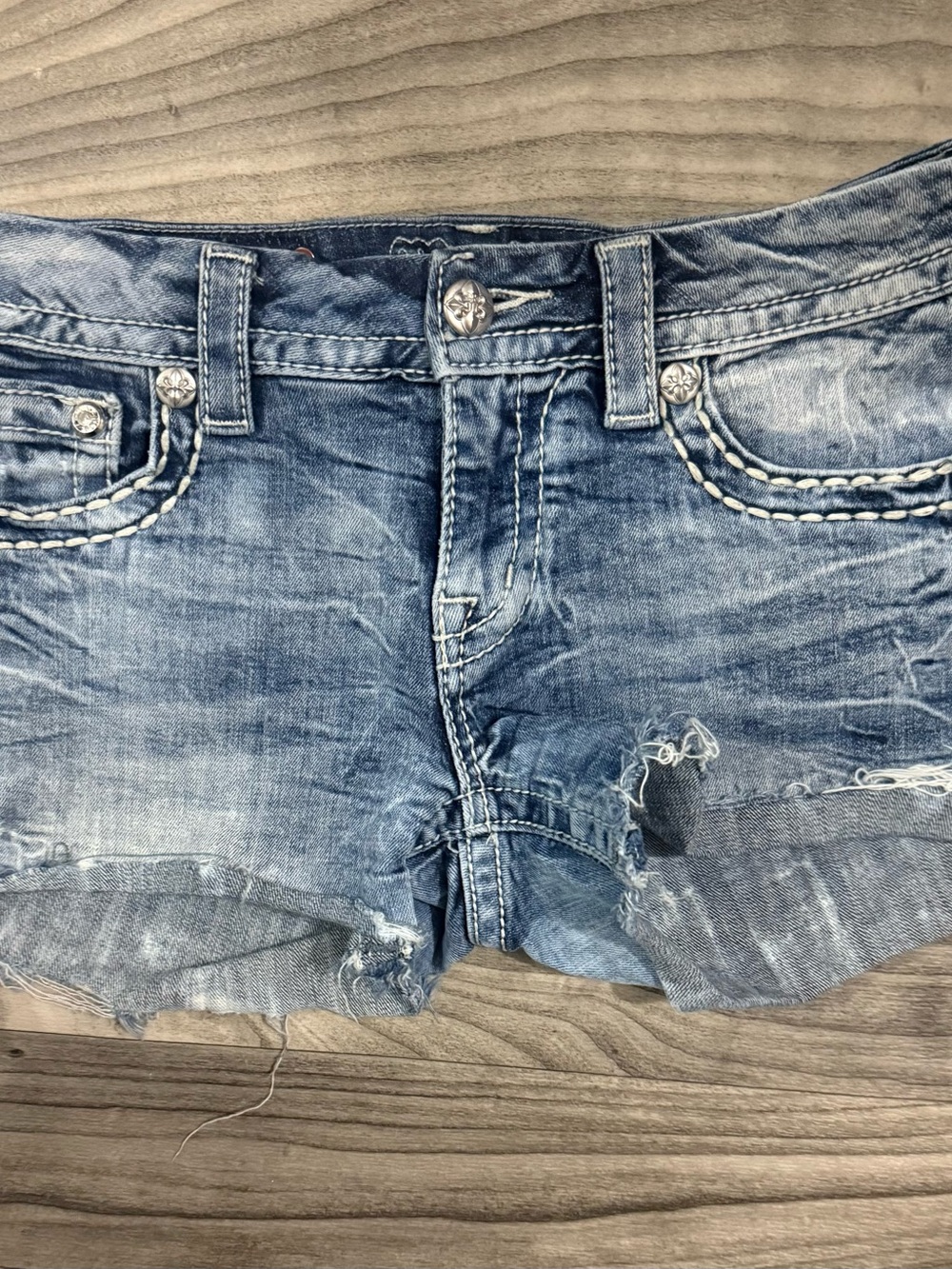 Miss Me Faded Blue Distressed Denim Cutoff Shorts